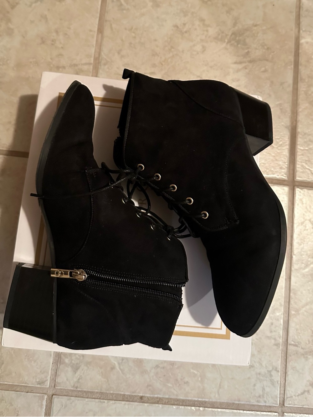 Charter Club Black Suede Lace-Up Ankle Booties with Side Zip